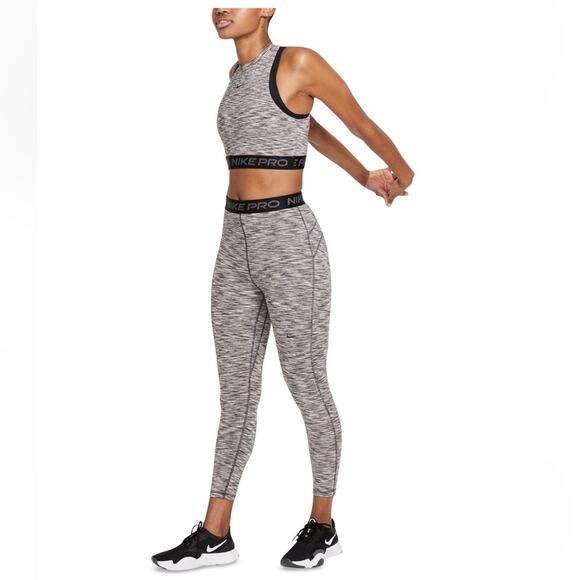NWT Nike Pro High Rise Striped Cropped Workout Leggings Dri-Fit Women S $55 - Picture 3 of 3